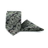 CLASSIC BLACK PAISLEY TIE AND POCKET SQUARE SET
